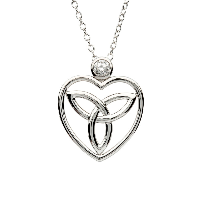 Silver Celtic Trinity Knot Pendant Adorned With A Crystal