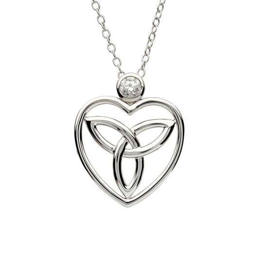 Silver Celtic Trinity Knot Pendant Adorned With A Crystal