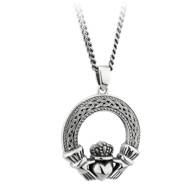 CELTIC SILVER HEAVY OXIDISED CLADDAGH PENDANT 20" Chain