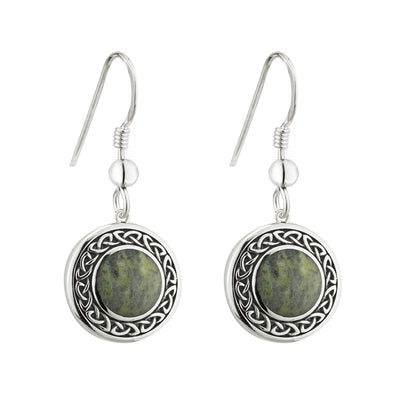 SILVER CONNEMARA MARBLE ROUND CELTIC DROP EARRINGS S33772