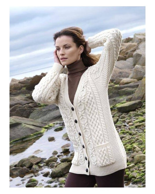 Aran Crafts Merino Wool V-Neck Boyfriend Cardigan X4241- Ladies