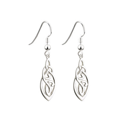 SILVER LONG TRINITY KNOT CELTIC DROP EARRINGS