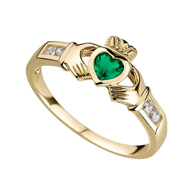 10K GOLD EMERALD CLADDAGH RING S2518