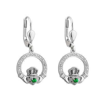 SILVER CRYSTAL ILLUSION CLADDAGH DROP EARRINGS