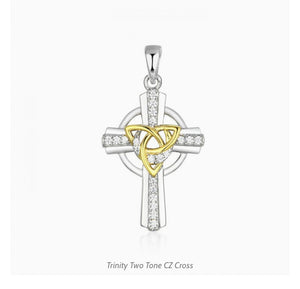 Sterling silver Trinity Two Tone CZ Cross