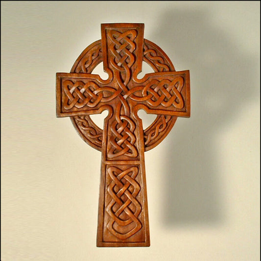 CR-06 Celtic Cross blue frogs wood carvings