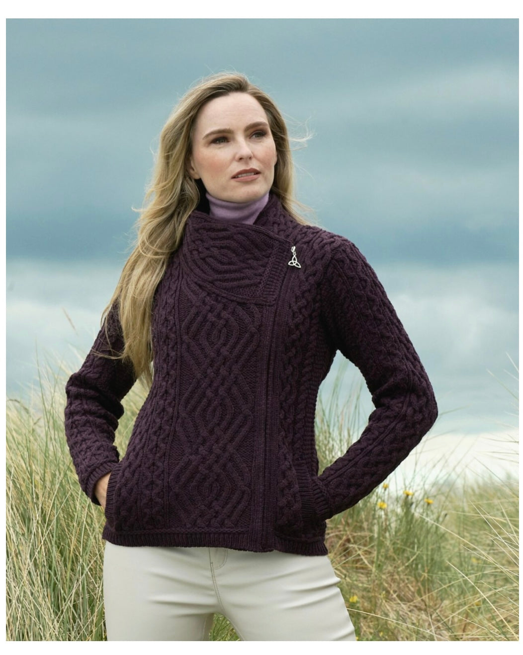 SHANNON SIDE ZIP CARDIGAN Z4630 DAMSON