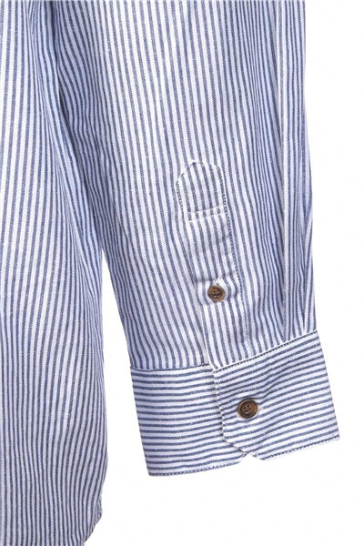 Irish Collarless Linen Grandad Shirt - Navy and White Stripe (LN8)