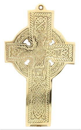 Medium Celtic cross flat wall hanging brass