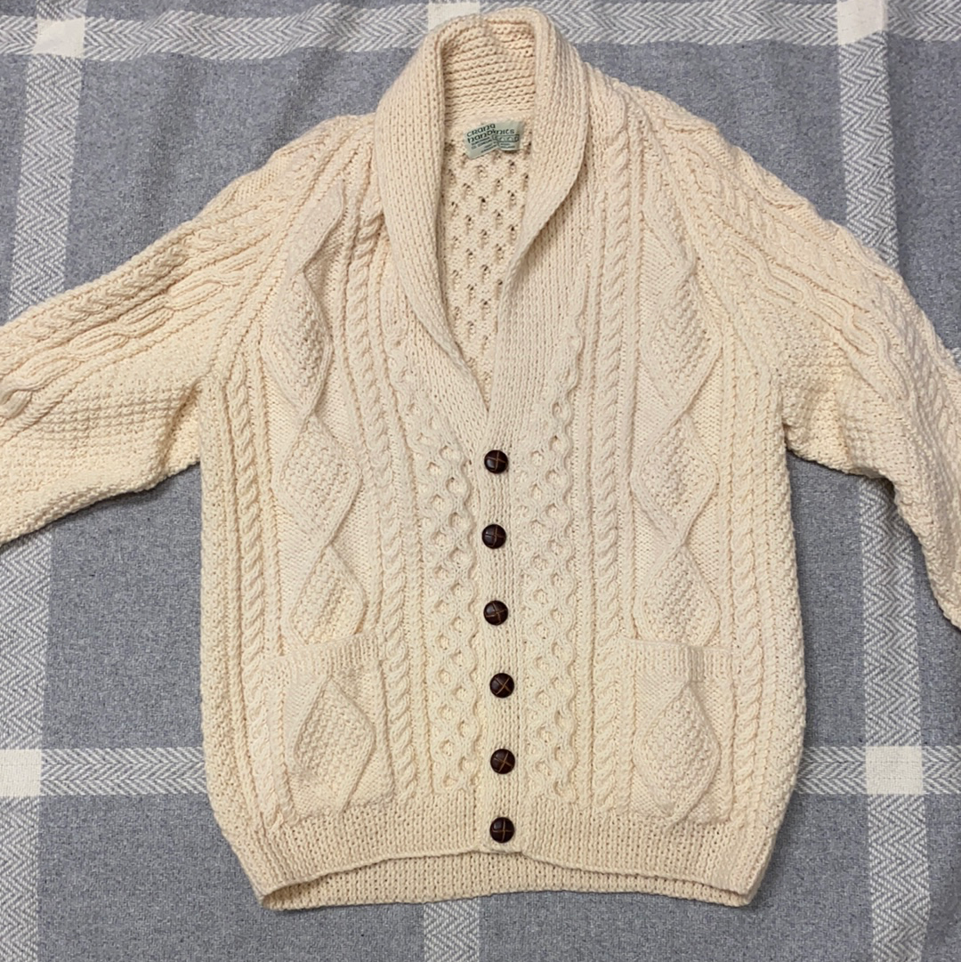 Crana hand knit men’s shawl collar v-neck cardigan size 46 #31