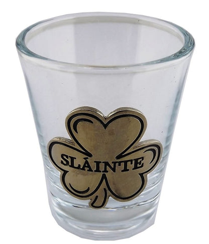 Shot glass with pewter symbol