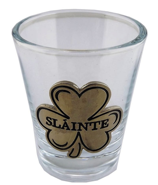 Shot glass with pewter symbol