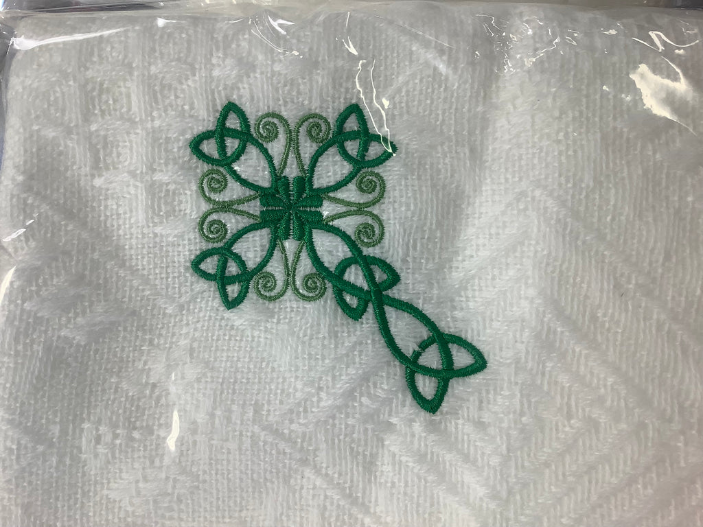 Embroidered green Celtic cross blanket GCC1