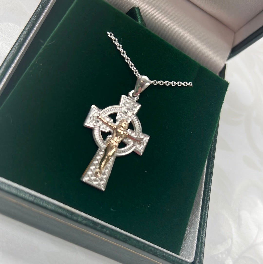 Sterling Silver Celtic cross with gold filled crucifix S EDB