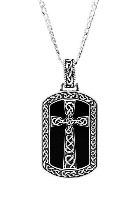 Sterling Silver Gents Onyx Cross Pendant Sky Collection  SP2303