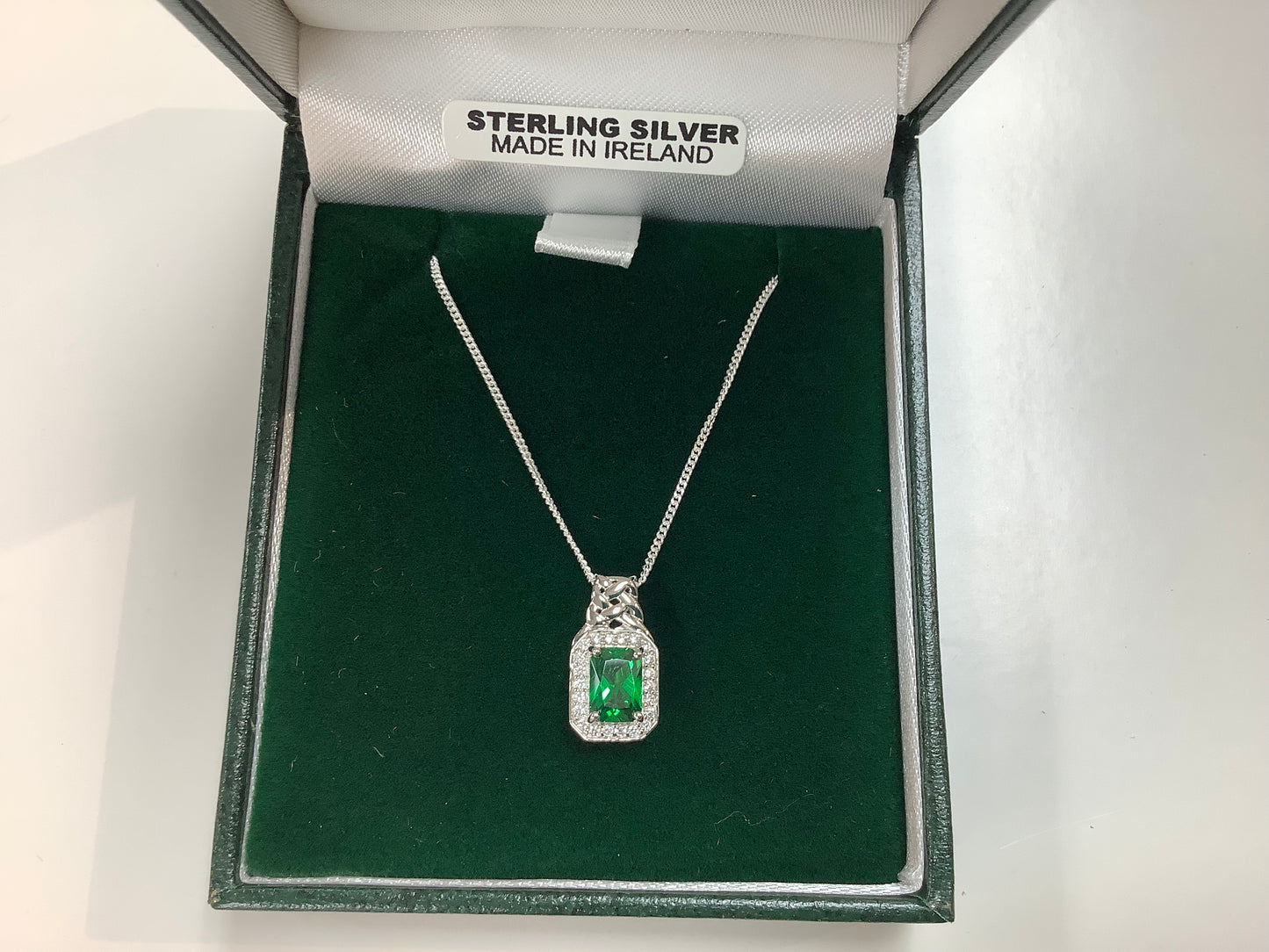 Silver Pendent Emerald Cut Center Pave CZ P5022-S