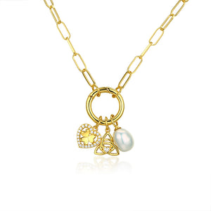 Pearl Trinity Shamrock pendant Gold Plated Sterling silver