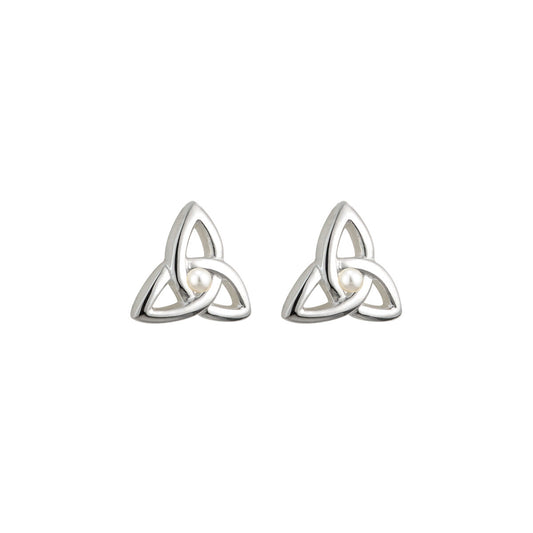 RHODIUM PLATED PEARL TRINITY KNOT EARRINGS Code: S33316