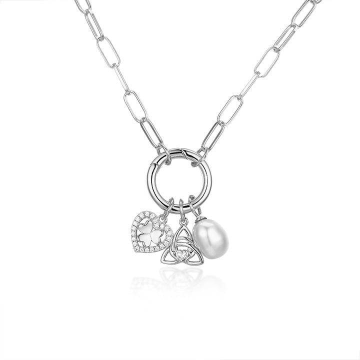 Pearl Trinity Shamrock pendant Gold Plated Sterling silver