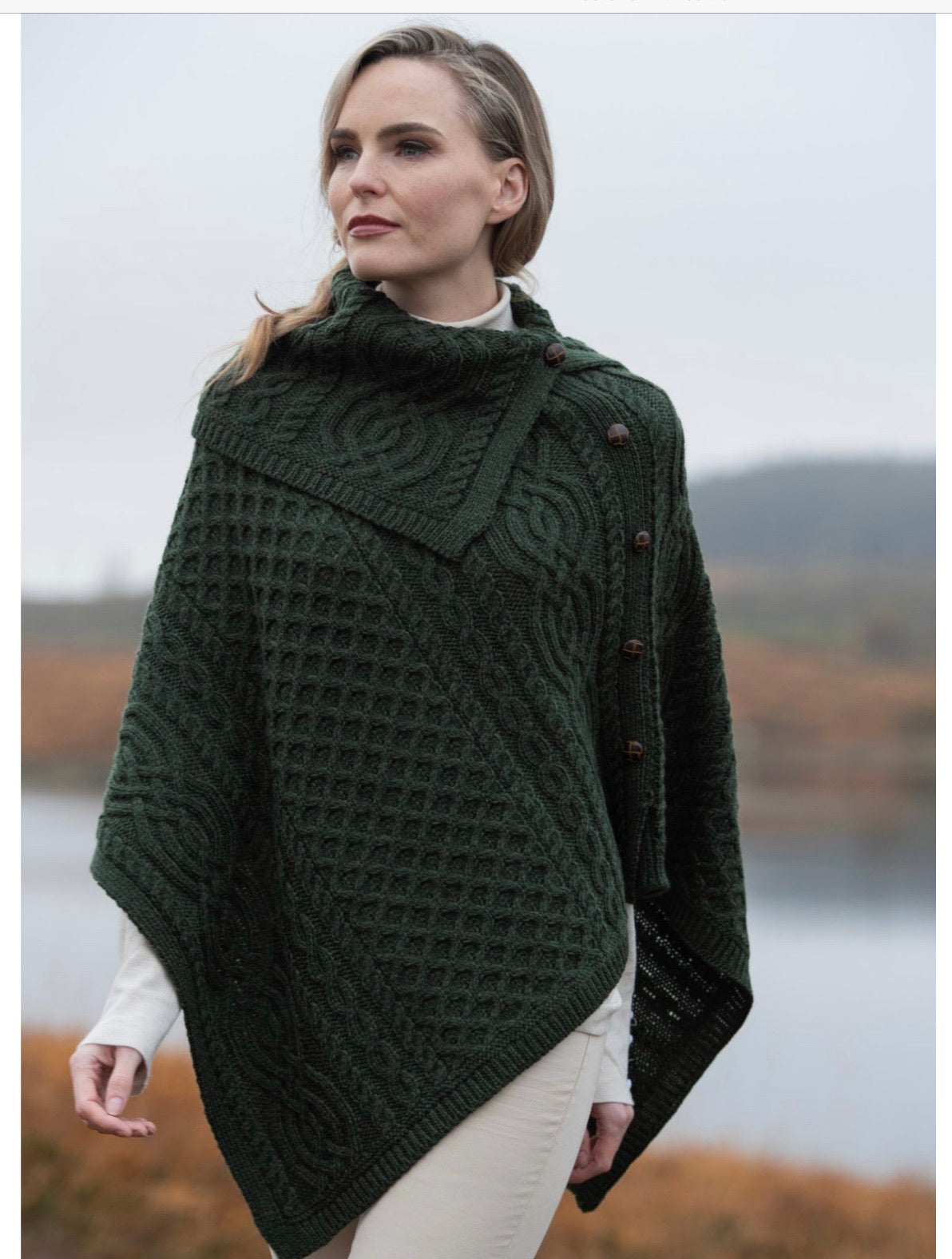 Cowl Neck Button Poncho: CW4784 (ARMY GREEN)