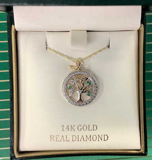14K GOLD DIAMOND AND EMERALD CELTIC TREE OF LIFE NECKLACE Code: S46911