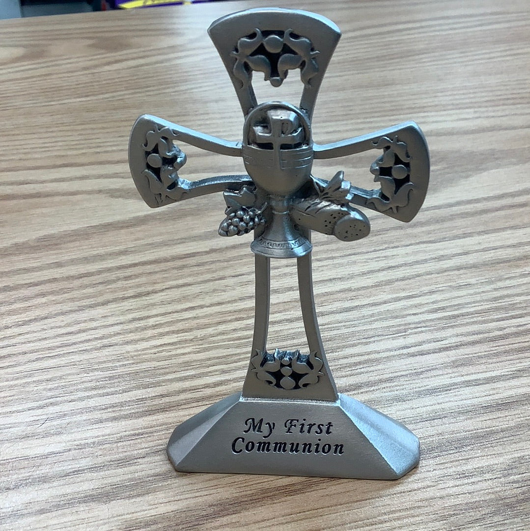 4” pewter standing “My first communion” cross 75-23