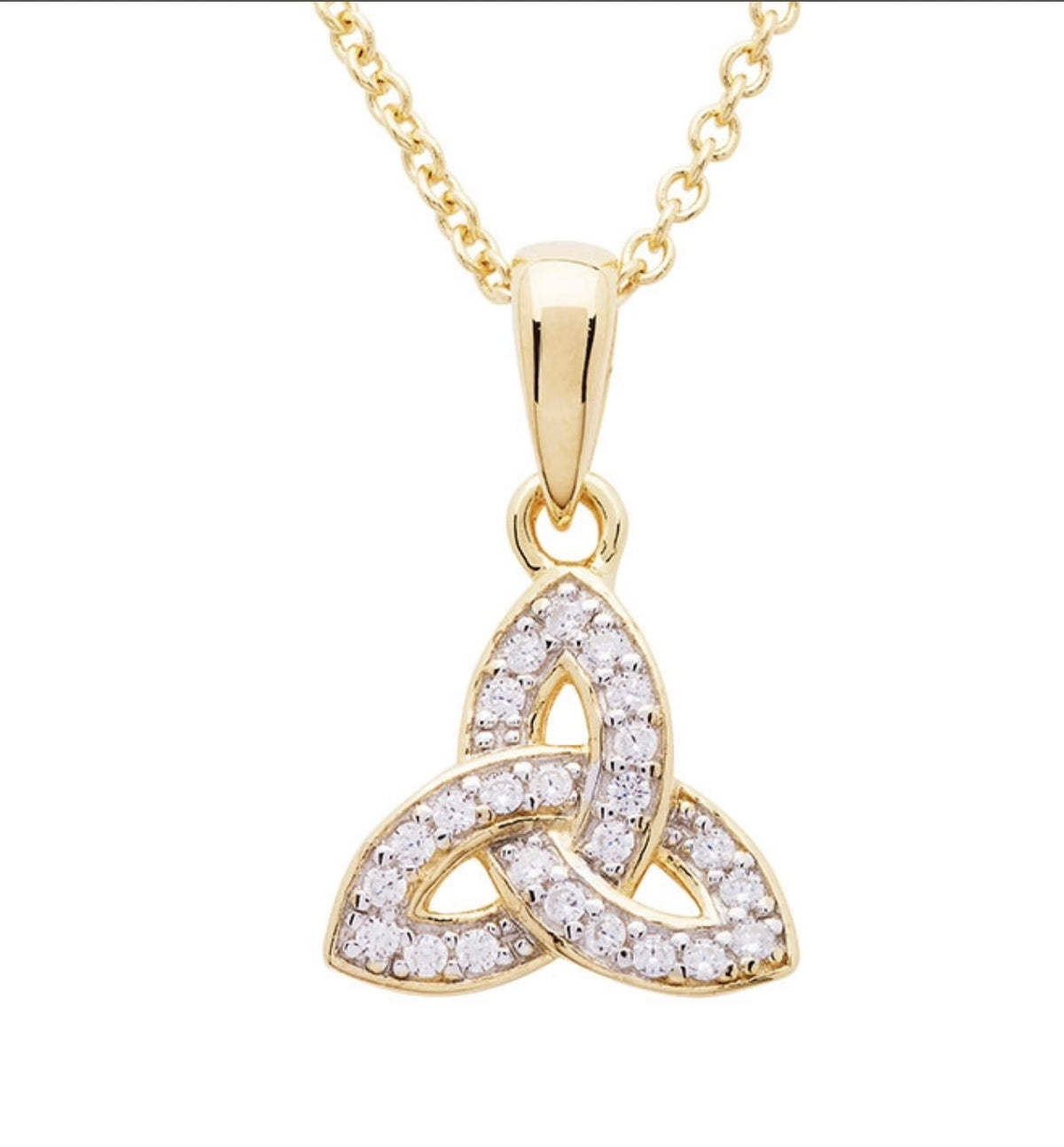 14KT Gold Vermeil Trinity Knot Necklace Studded with White Cubic Zirconias GV14