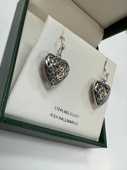 Sterling Silver open Celtic heart Gp trinity earrings A2084