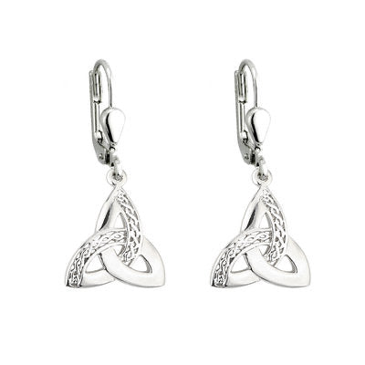 SILVER CELTIC TRINITY KNOT DROP EARRINGS s33270