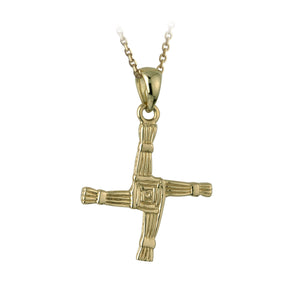 14K GOLD DOUBLE SIDED ST BRIGIDS CROSS NECKLACE S4010