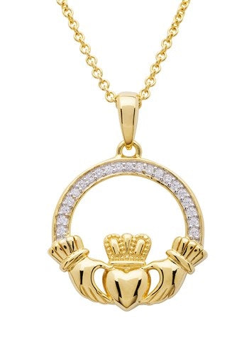 14KT Gold Vermeil Cz Claddagh Necklace GV30