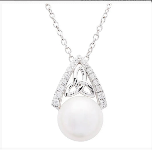 Intricate Sterling Silver Pearl Trinity Knot Pendant SKU: SP2291