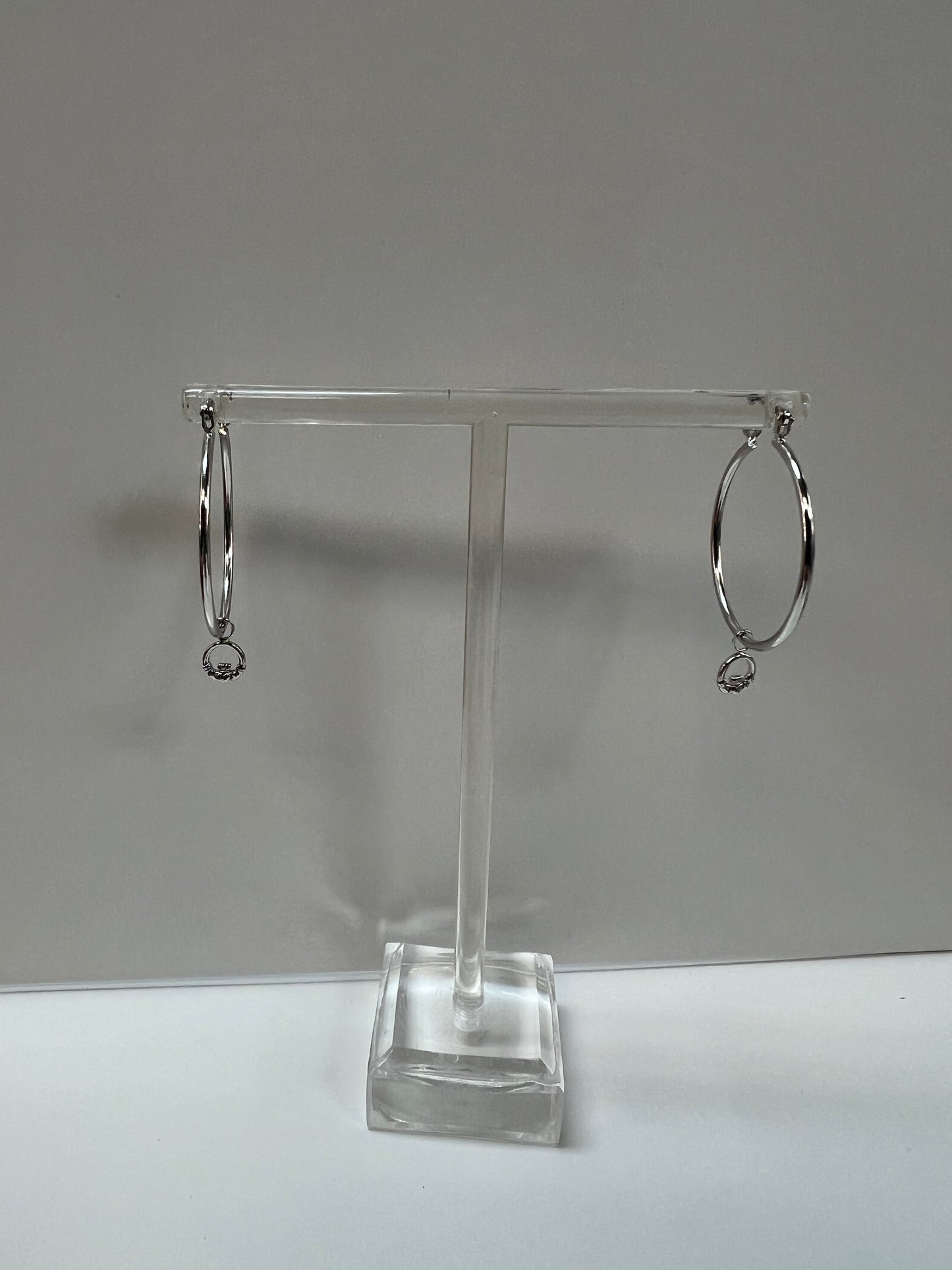 Sterling Silver Medium Claddagg Hoops A2098