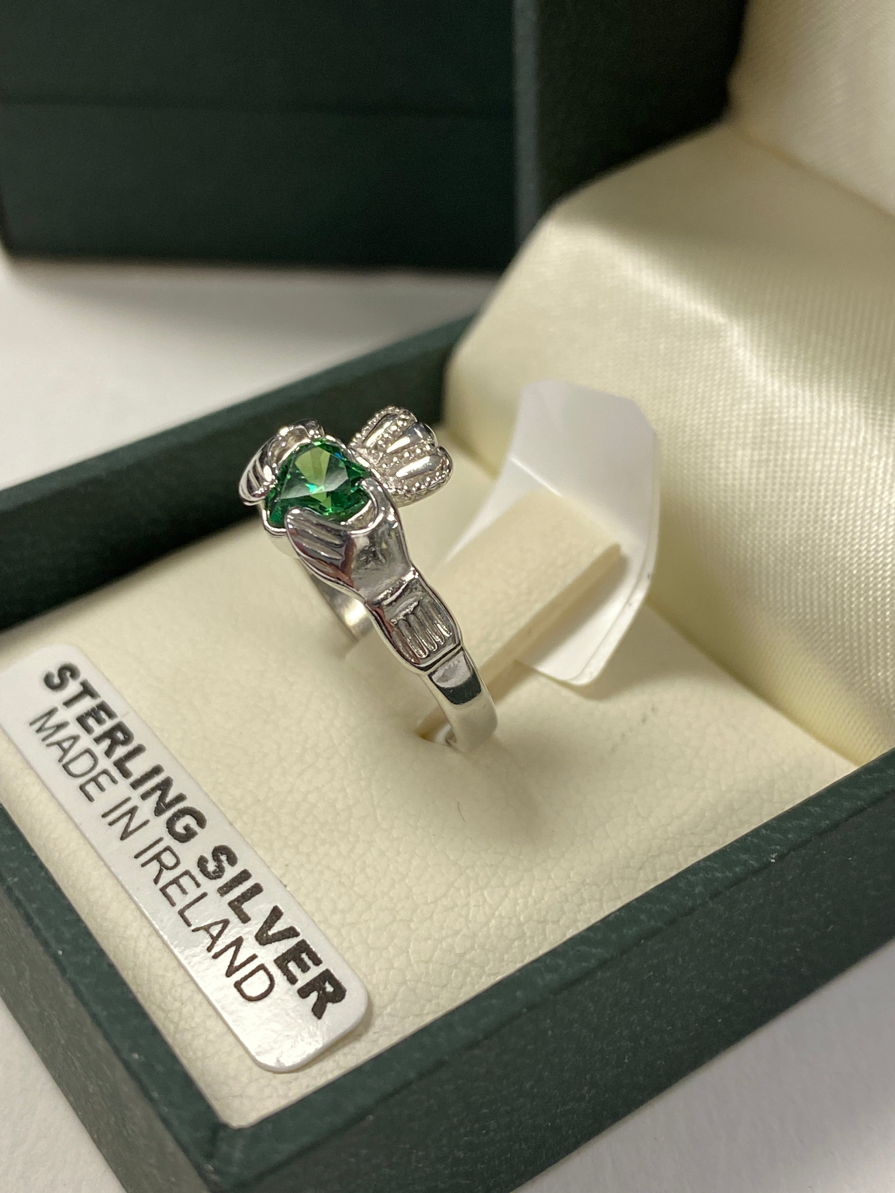 Sterling silver claddagh with cz emerald SR712
