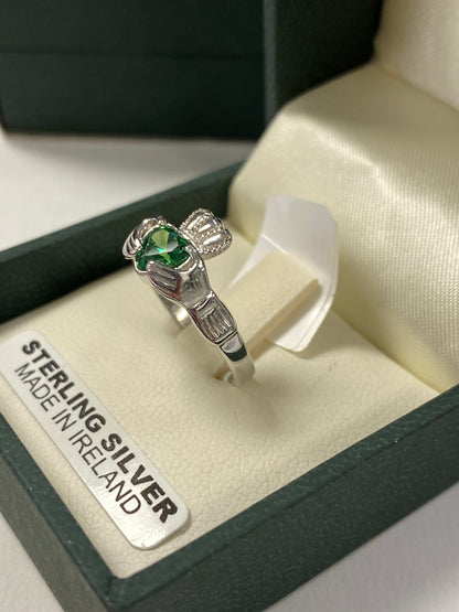 Sterling silver claddagh with cz emerald SR712