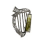 RHODIUM PLATED CONNEMARA MARBLE HARP BROOCH S1983