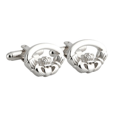 RHODIUM PLATED OVAL CLADDAGH CUFFLINKS (BOXED) S6451