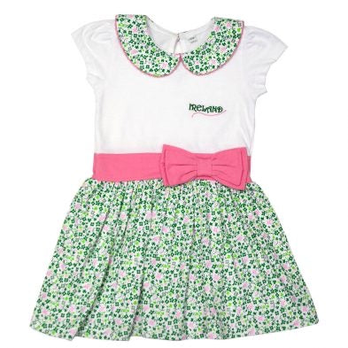 Girls shamrock dress with pink bow T7499