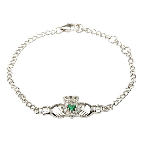 SIL GR-CZ CLADDAGH CLUS BRACELET SB1079