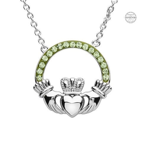 Platinum Plated Peridot Claddagh Pendant