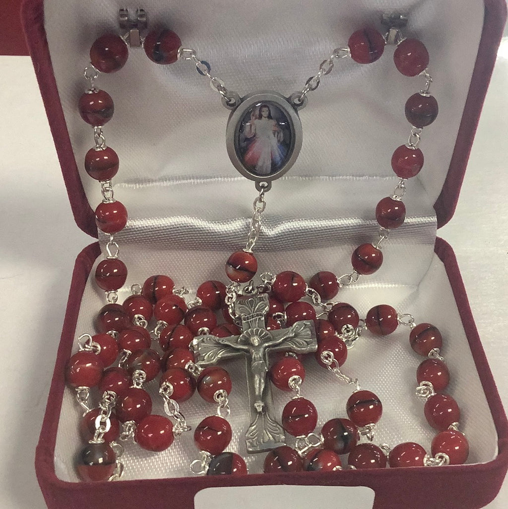 Red divine mercy rosary R254DF