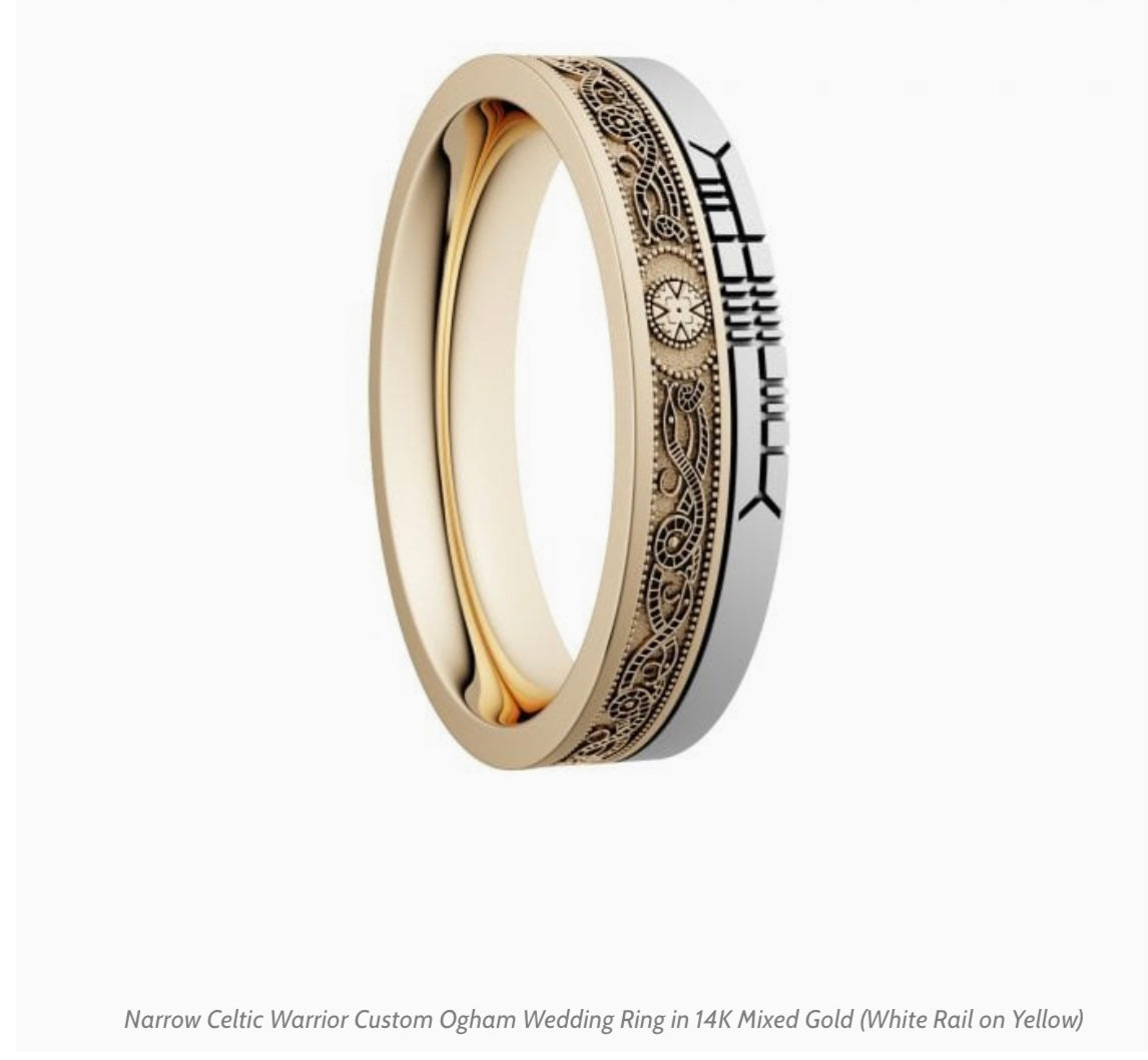 Narrow Celtic Warrior Custom Ogham Wedding Ring BR7
