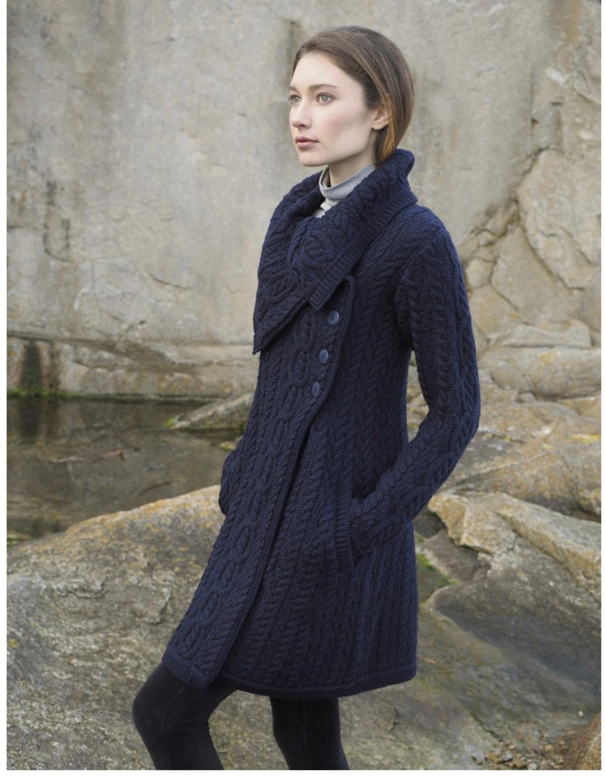 THE BURREN CHUNKY COLLAR COAT X4416 navy