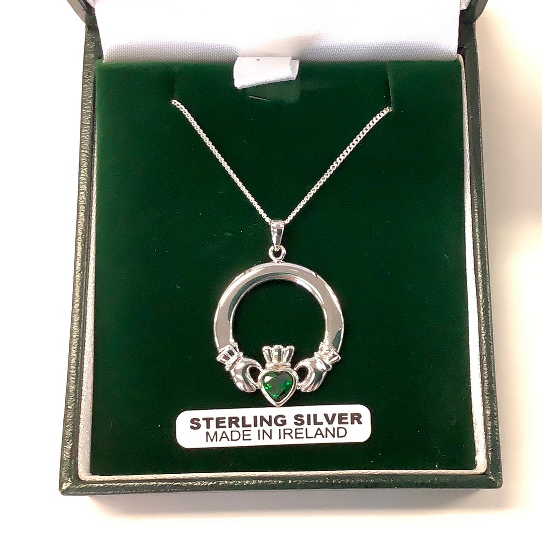 Sterling Silver Claddagh with emerald stone set P218