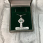 14K white gold Celtic cross with real emerald MA63FW