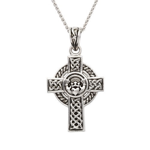 Sterling silver gents claddagh Celtic cross 20” chain SP2262 Made By Shanore