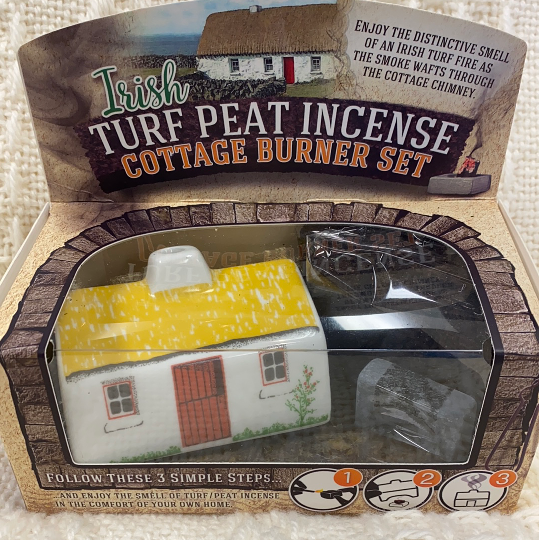 Irish turf peat incense cottage burner set