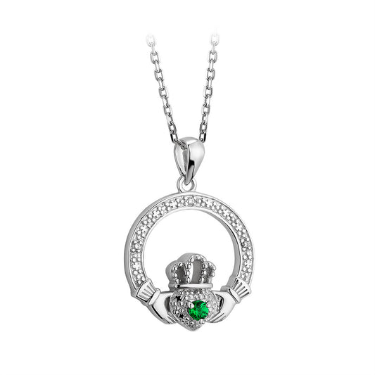 SILVER CRYSTAL ILLUSION CLADDAGH PENDANT S46620