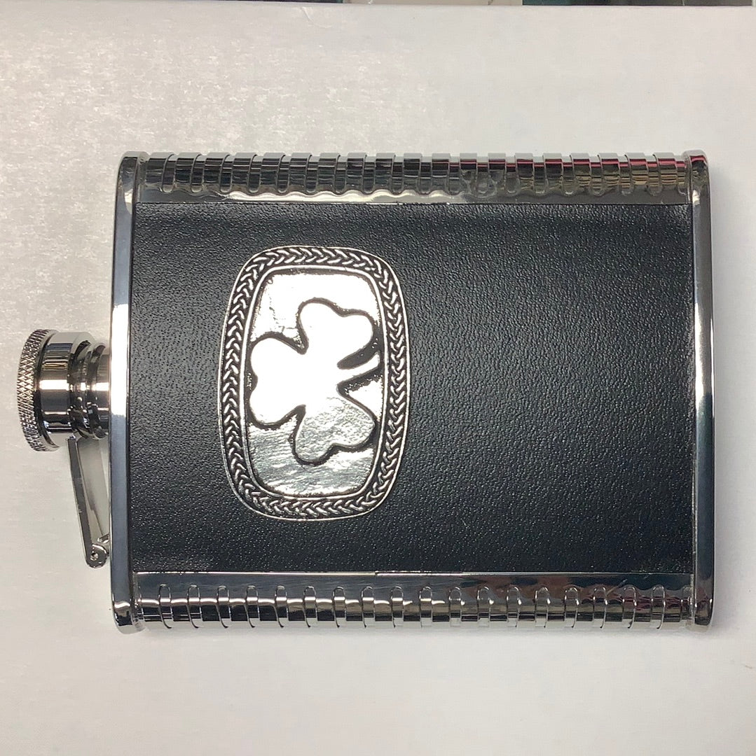 Leather and stainless steel whiskey flask 1406