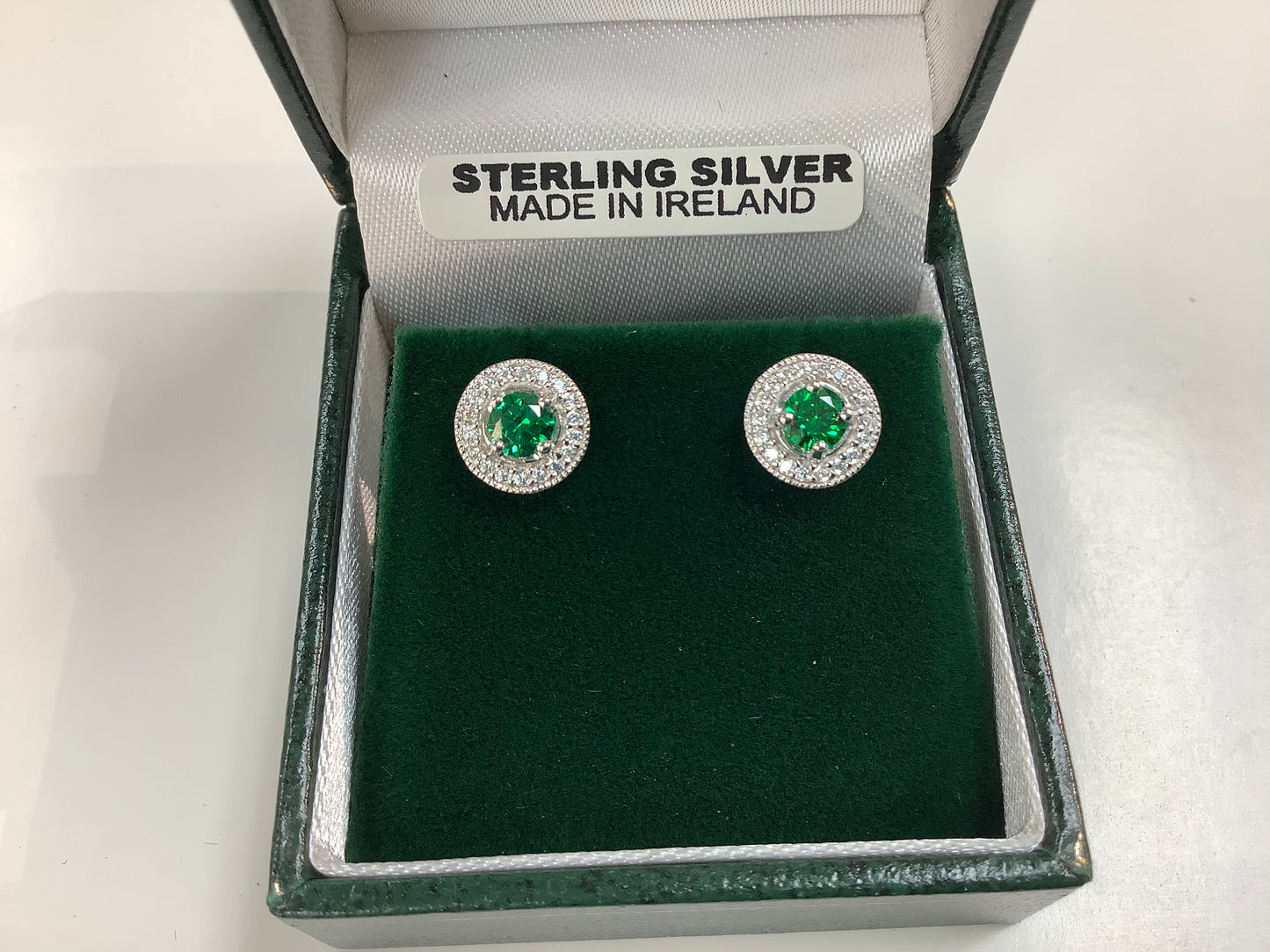 Celtic Round Center CZ Stone Set Earrings Emerald E5023-S